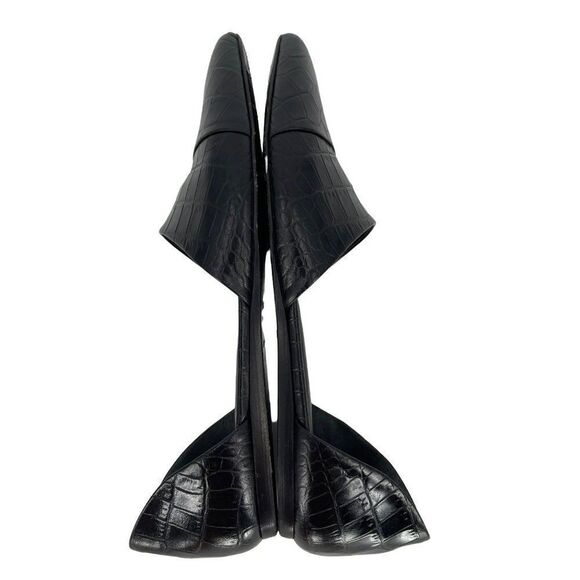Jenni Kayne Textured Croc Embossed Leather D'Orsay Fats Shoes Black Women 37 - Picture 9 of 11